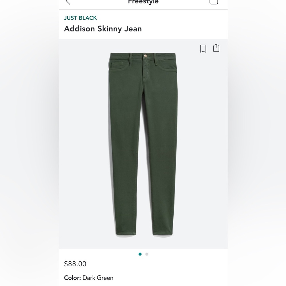 Just Black Addison Skinny Jean Dark Green Size 12